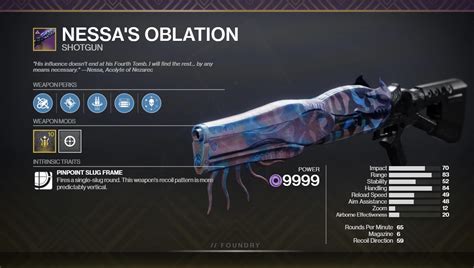 Nessas oblation god roll In-depth stats on what perks, weapons, and more are most popular among the global Destiny 2 Community to help you find your personal God Roll